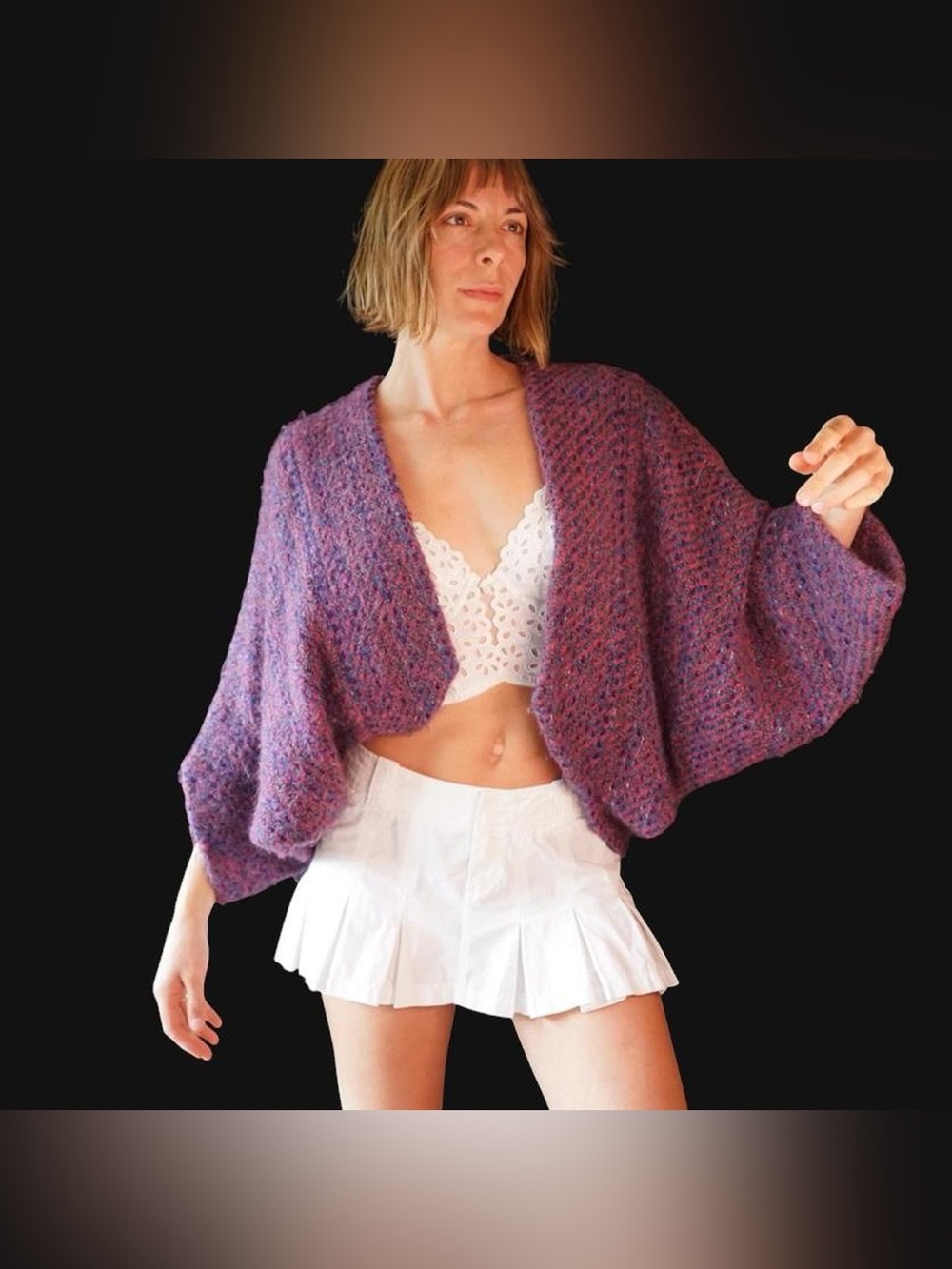Vtg Tapestries Ireland 80s/90s mauve purple & pink mohair batwing sweater